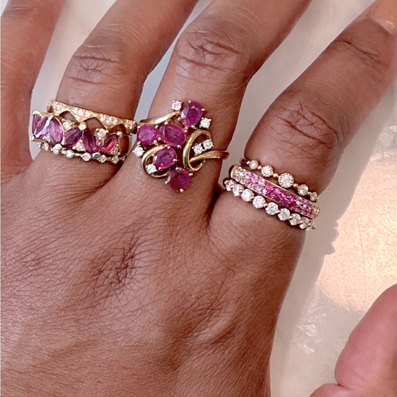 🎉HP🎉 Purple Pink Tourmaline & Diamond Marquise Stacking Band Ring, size 6.25 - Picture 5 of 8